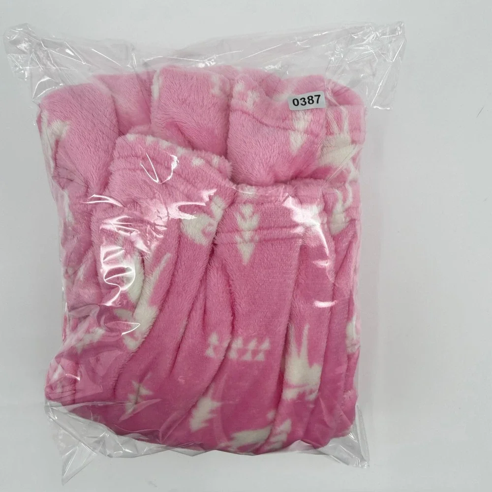 Eddie Bauer Kids Pink Moose Fleece Hooded Robe Size S 7/8 Wilderness PrintBelted